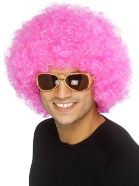 Unisex Funky 70s Afro Crazy Clown Wig - Pink